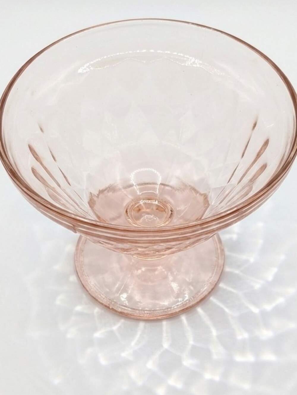 Jeannette Pink Depression Glass "Windsor Diamond" Footed Sundae Dish